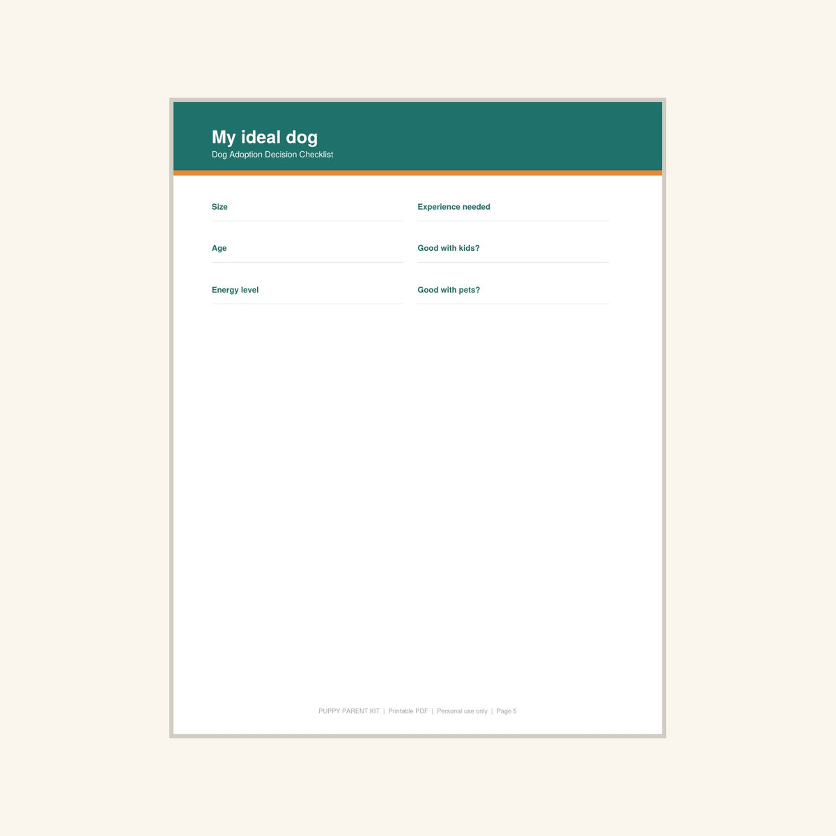 Dog Adoption Decision Checklist printable PDF, image 5