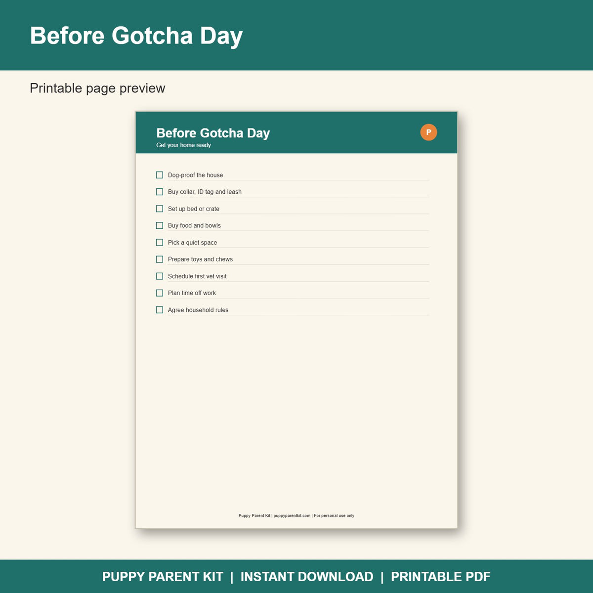 Dog Adoption Welcome Pack Printable | Gotcha Day Checklist, First 30 Days Tracker (PDF)