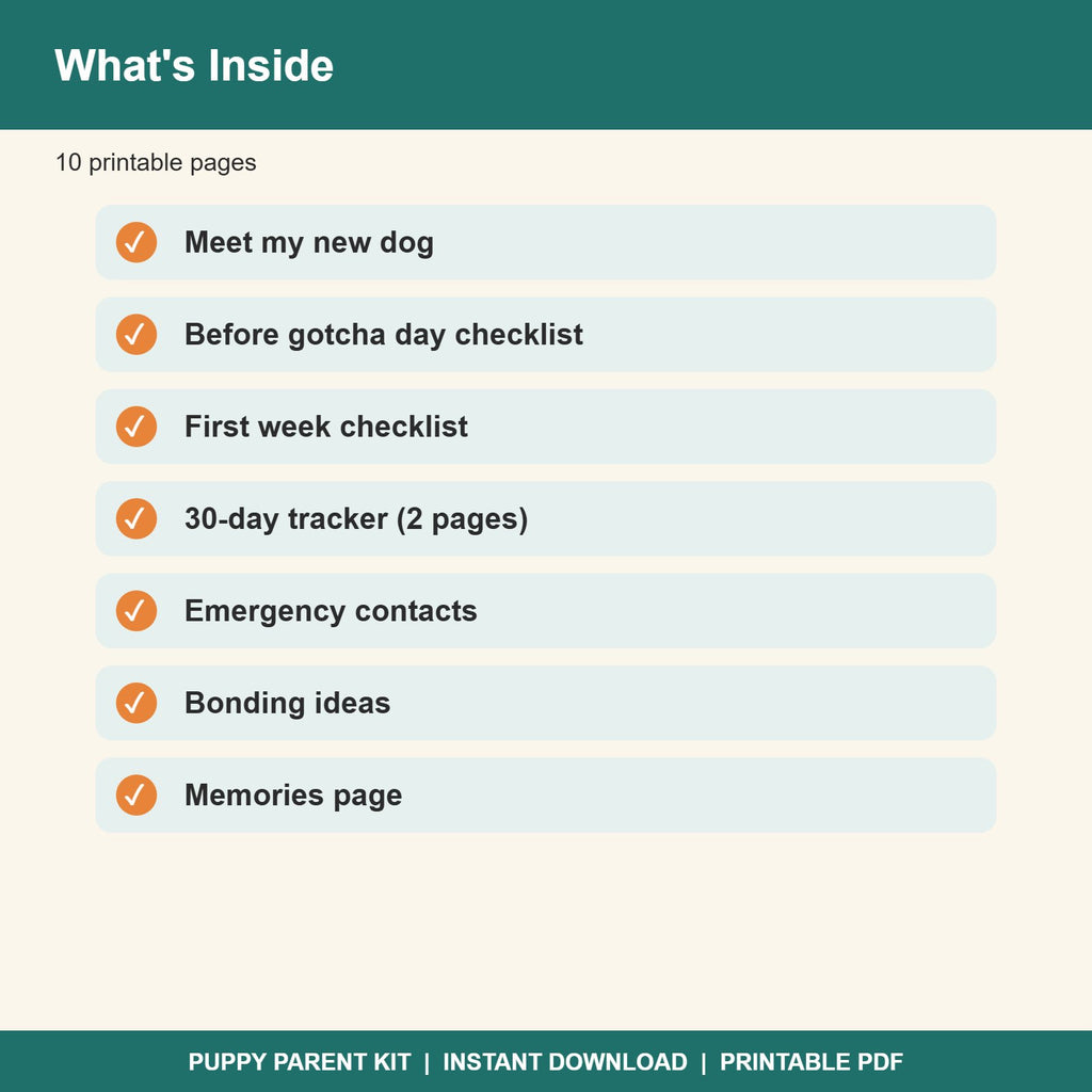 Dog Adoption Welcome Pack Printable | Gotcha Day Checklist, First 30 Days Tracker (PDF)