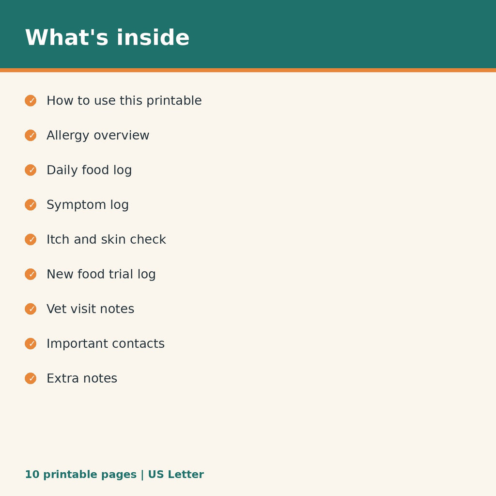 Dog Allergy & Food Reaction Tracker printable PDF, image 2