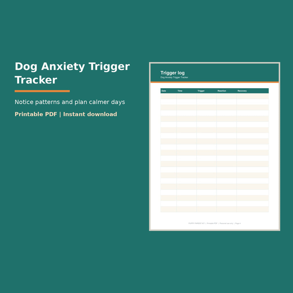 Dog Anxiety Trigger Tracker printable PDF, image 1