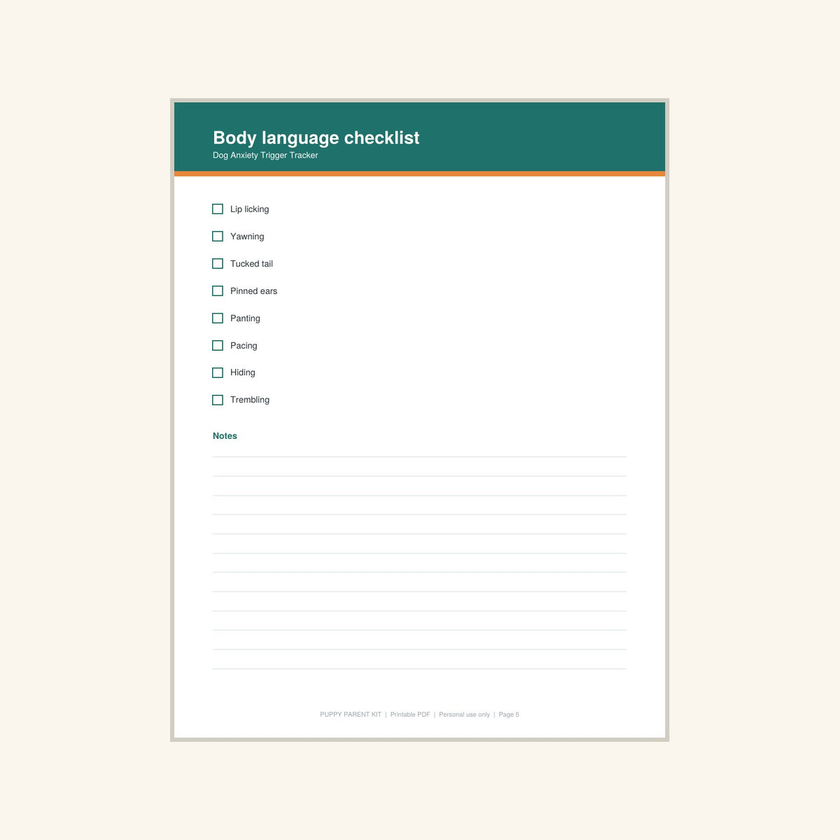 Dog Anxiety Trigger Tracker printable PDF, image 5