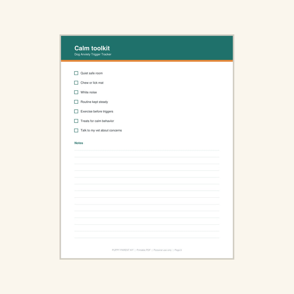 Dog Anxiety Trigger Tracker printable PDF, image 6