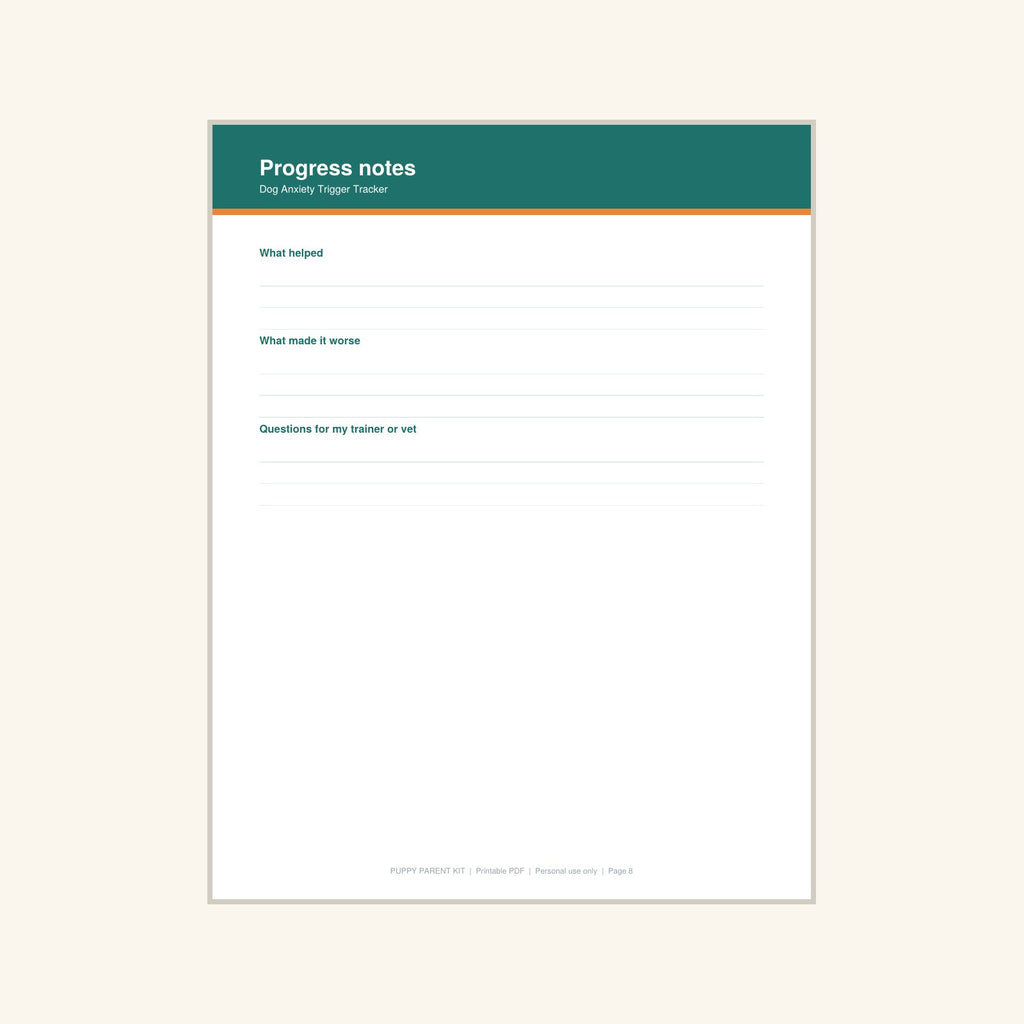 Dog Anxiety Trigger Tracker printable PDF, image 8