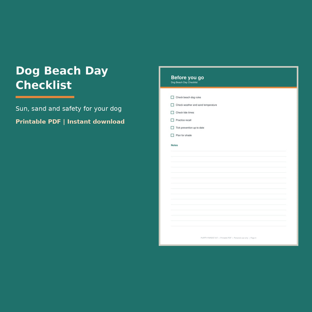 Dog Beach Day Checklist printable PDF, image 1