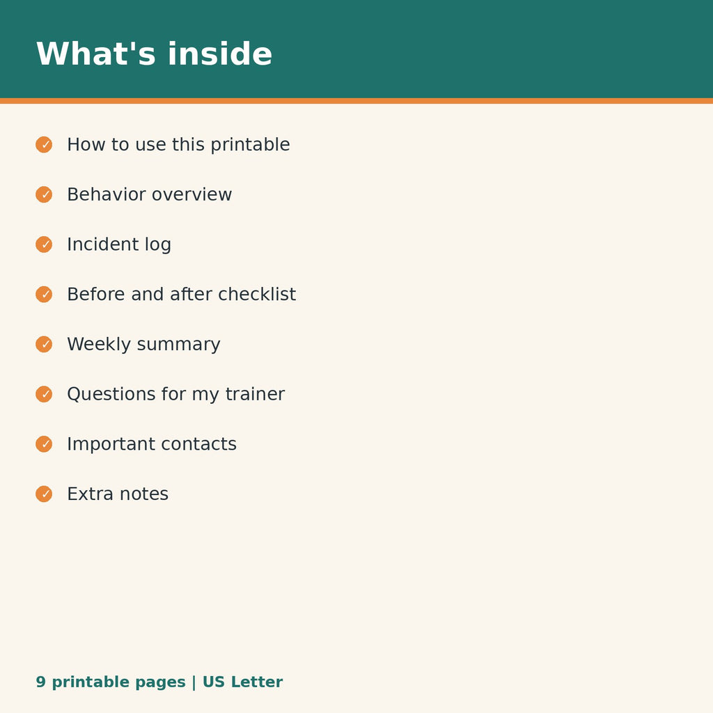Dog Behavior Incident Tracker printable PDF, image 2