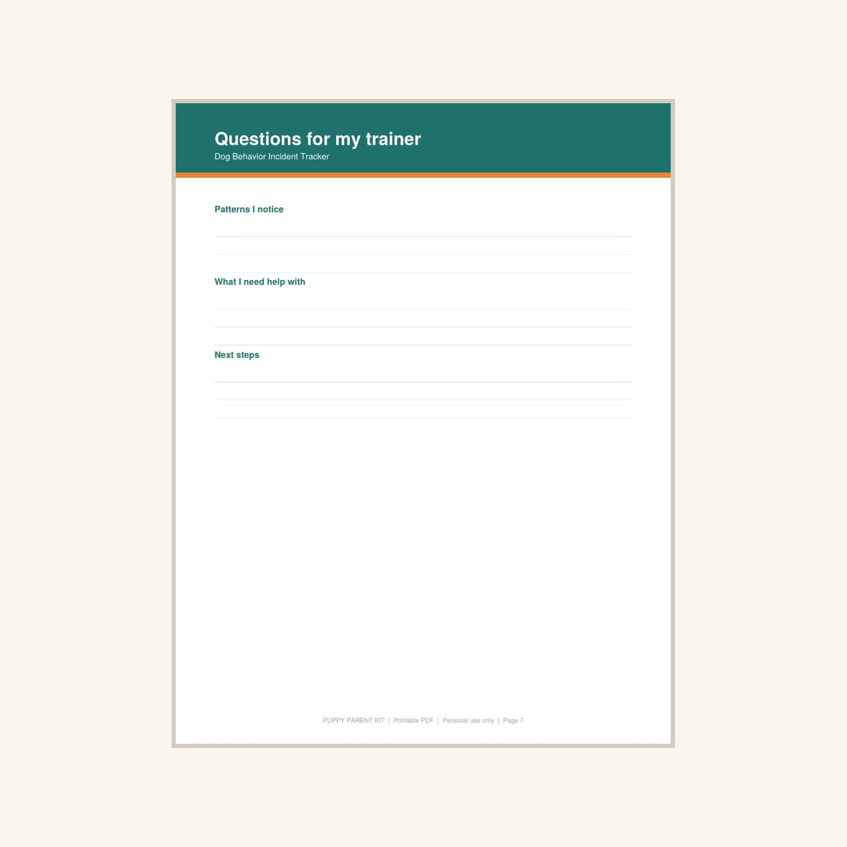 Dog Behavior Incident Tracker printable PDF, image 7