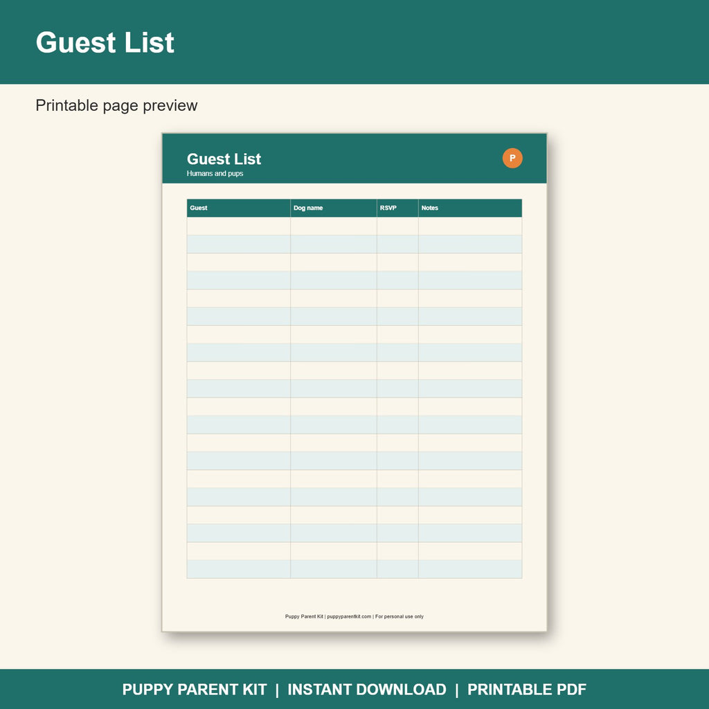 Dog Birthday Party Planner Printable | Pup Party Checklist, Guest List & Menu (PDF)