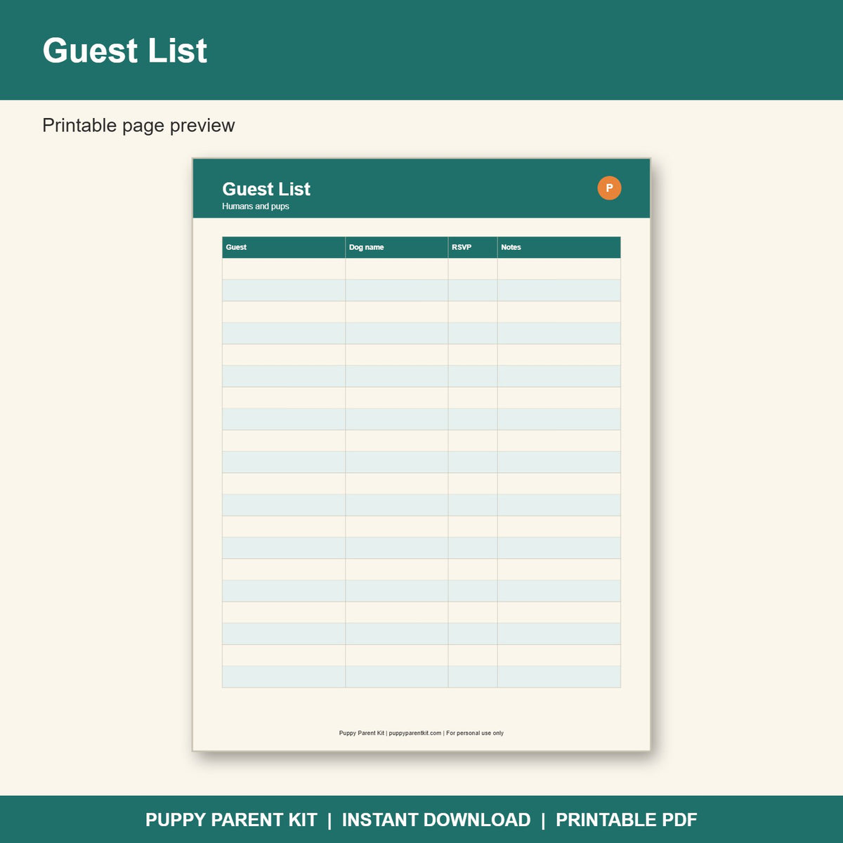 Dog Birthday Party Planner Printable | Pup Party Checklist, Guest List & Menu (PDF)