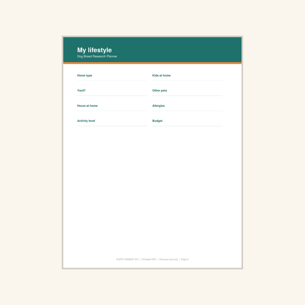 Dog Breed Research Planner printable PDF, image 3