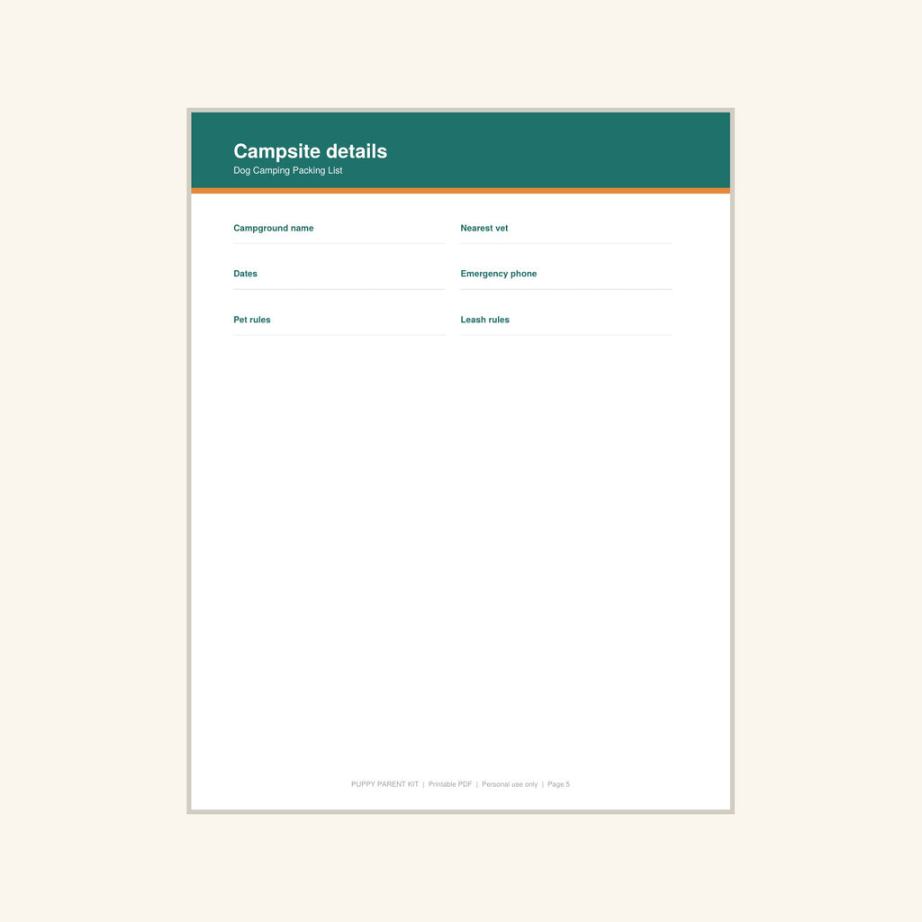 Dog Camping Packing List printable PDF, image 5