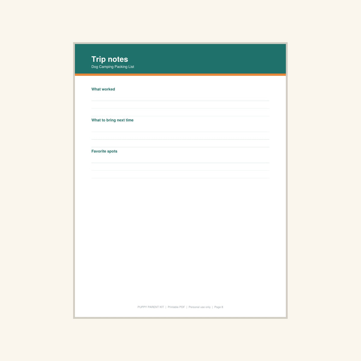 Dog Camping Packing List printable PDF, image 8