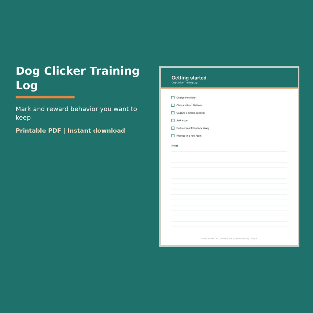 Dog Clicker Training Log printable PDF, image 1