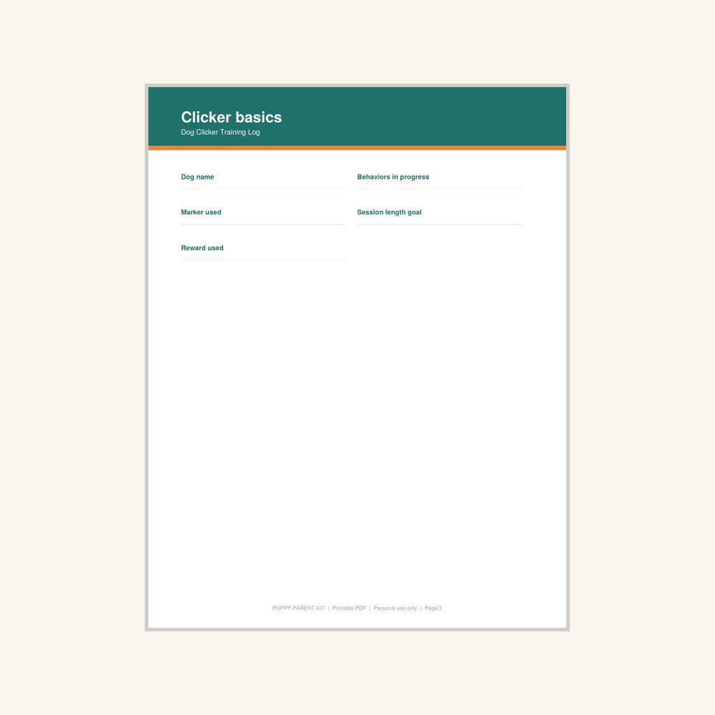 Dog Clicker Training Log printable PDF, image 3