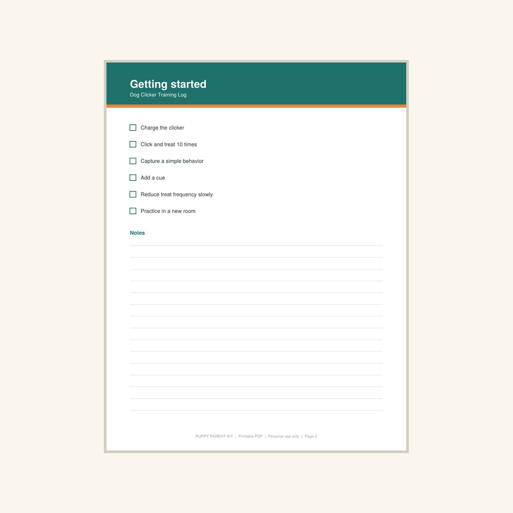 Dog Clicker Training Log printable PDF, image 4