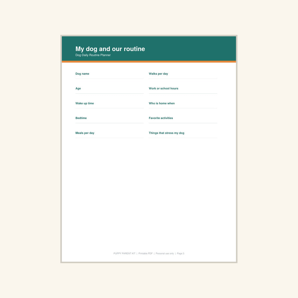 Dog Daily Routine Planner printable PDF, image 3