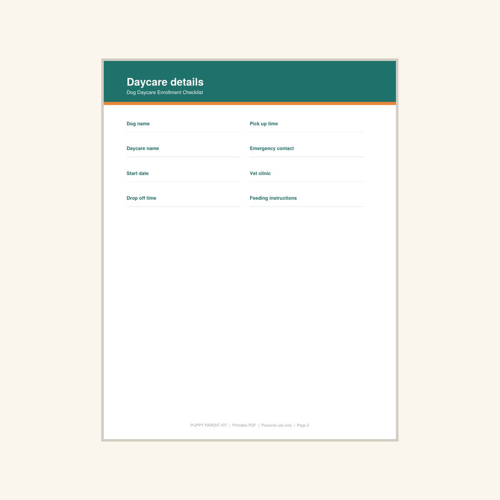 Dog Daycare Enrollment Checklist printable PDF, image 3