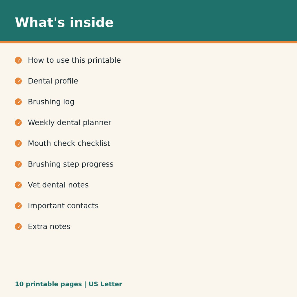 Dog Dental Care Tracker printable PDF, image 2
