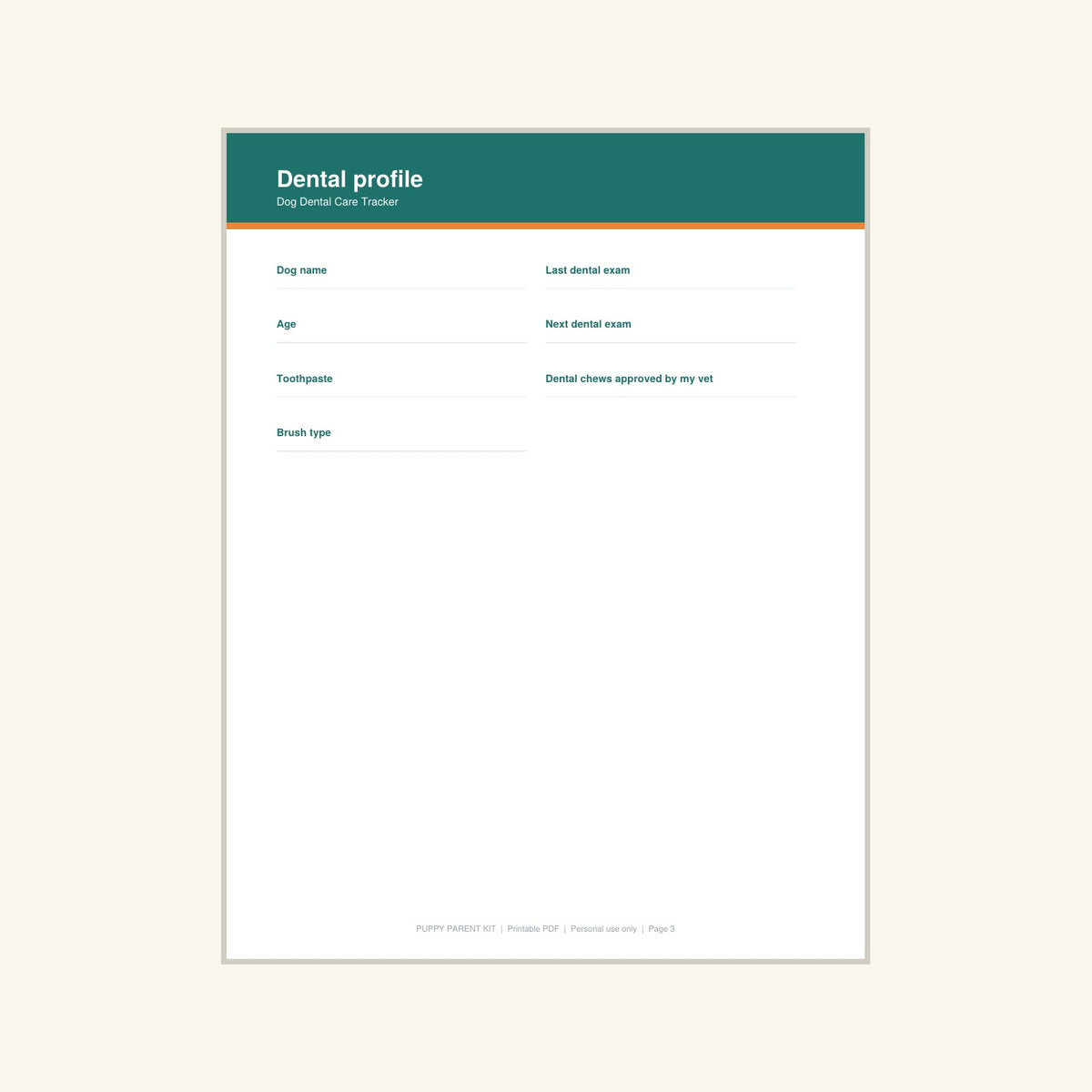 Dog Dental Care Tracker printable PDF, image 3