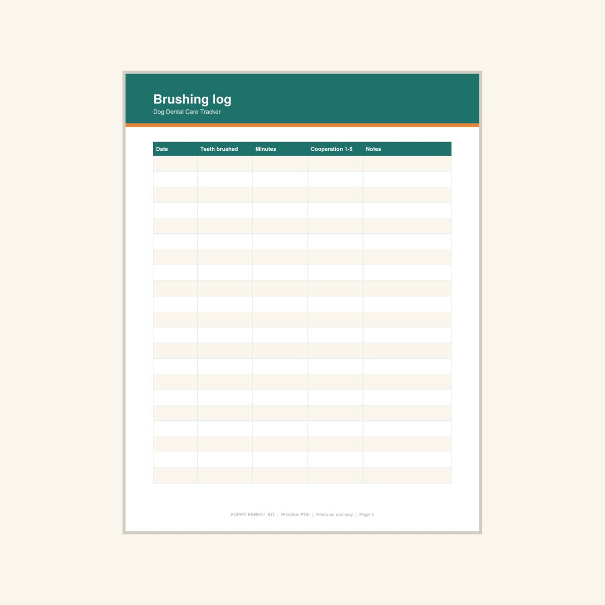 Dog Dental Care Tracker printable PDF, image 4