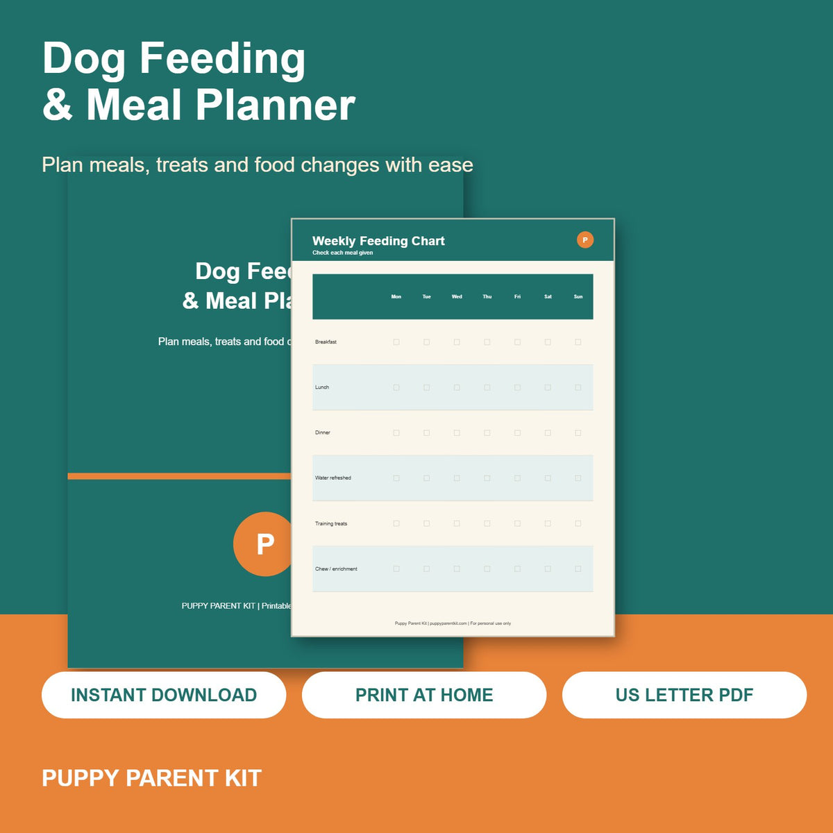 Dog Feeding & Meal Planner Printable | Weekly Meal Schedule, Treat Log & Food Tracker (PDF)