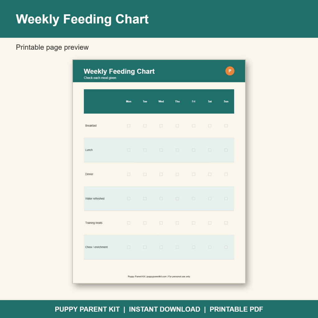 Dog Feeding & Meal Planner Printable | Weekly Meal Schedule, Treat Log & Food Tracker (PDF)