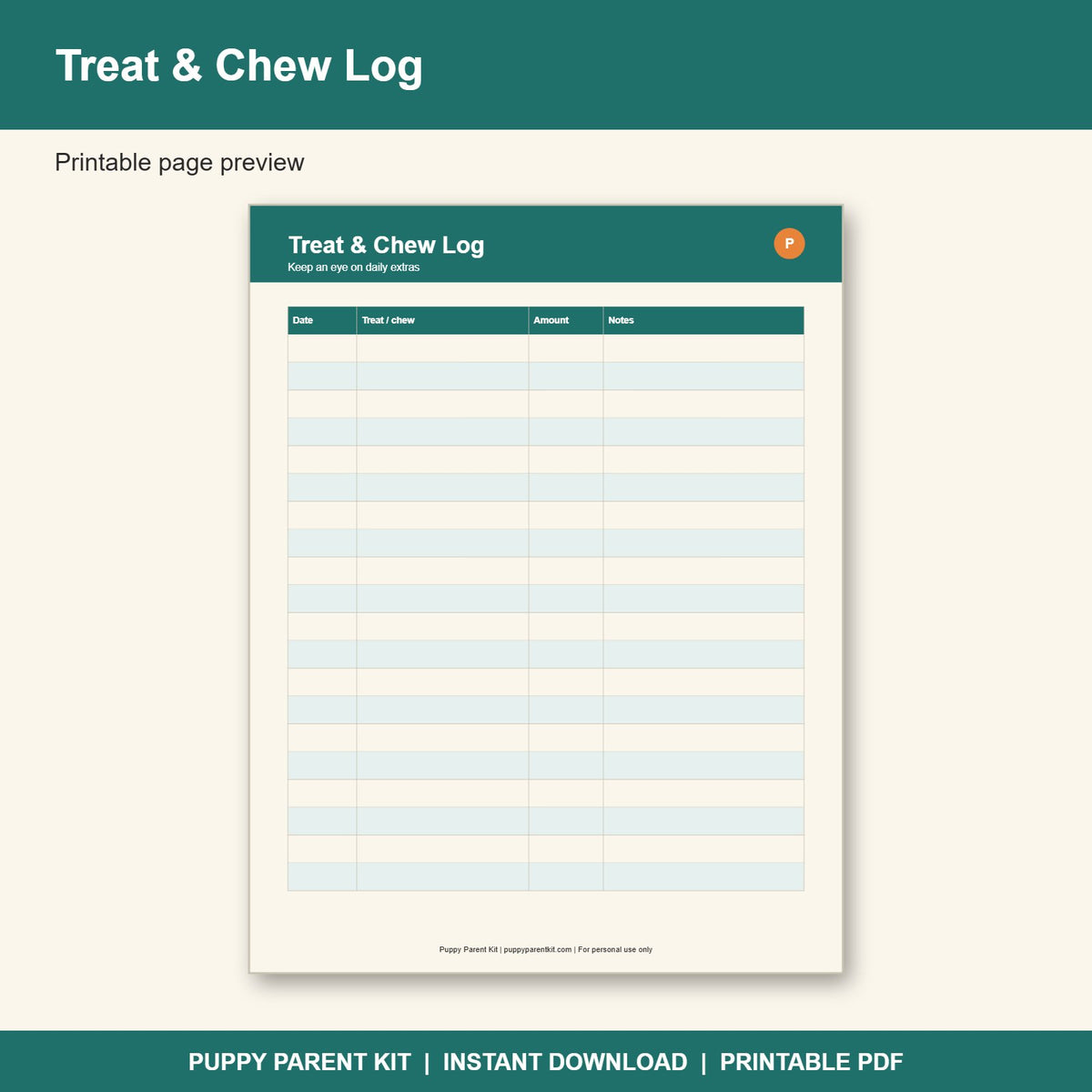 Dog Feeding & Meal Planner Printable | Weekly Meal Schedule, Treat Log & Food Tracker (PDF)