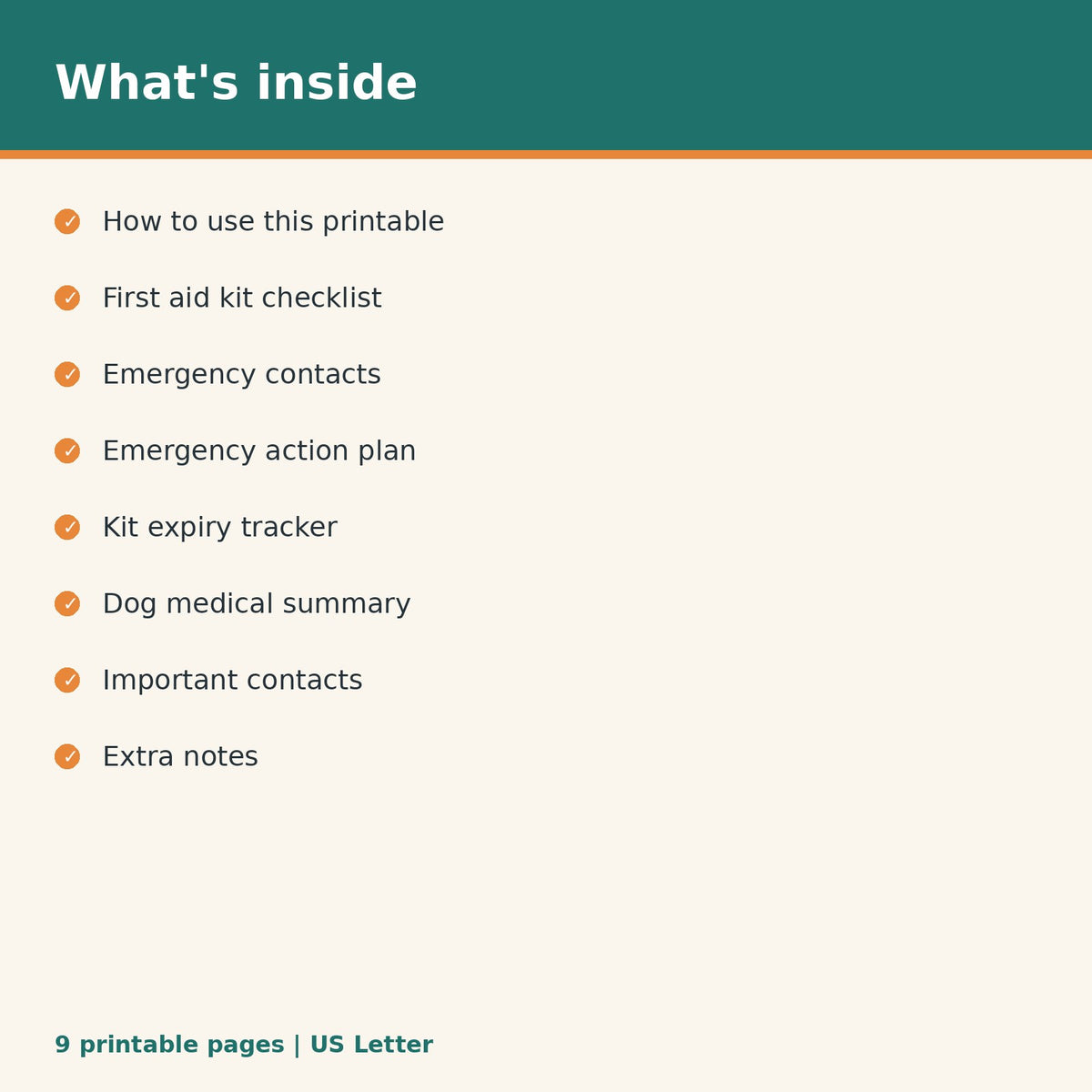 Dog First Aid Kit & Emergency Contacts Checklist printable PDF, image 2