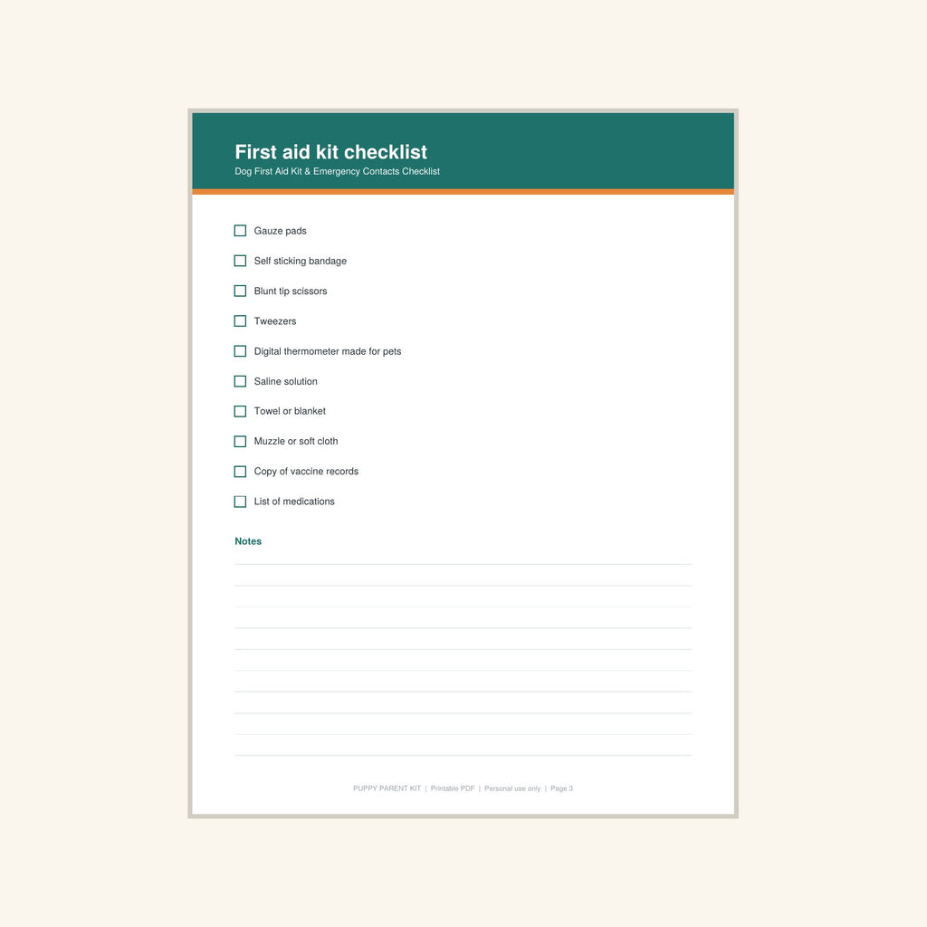 Dog First Aid Kit & Emergency Contacts Checklist printable PDF, image 3