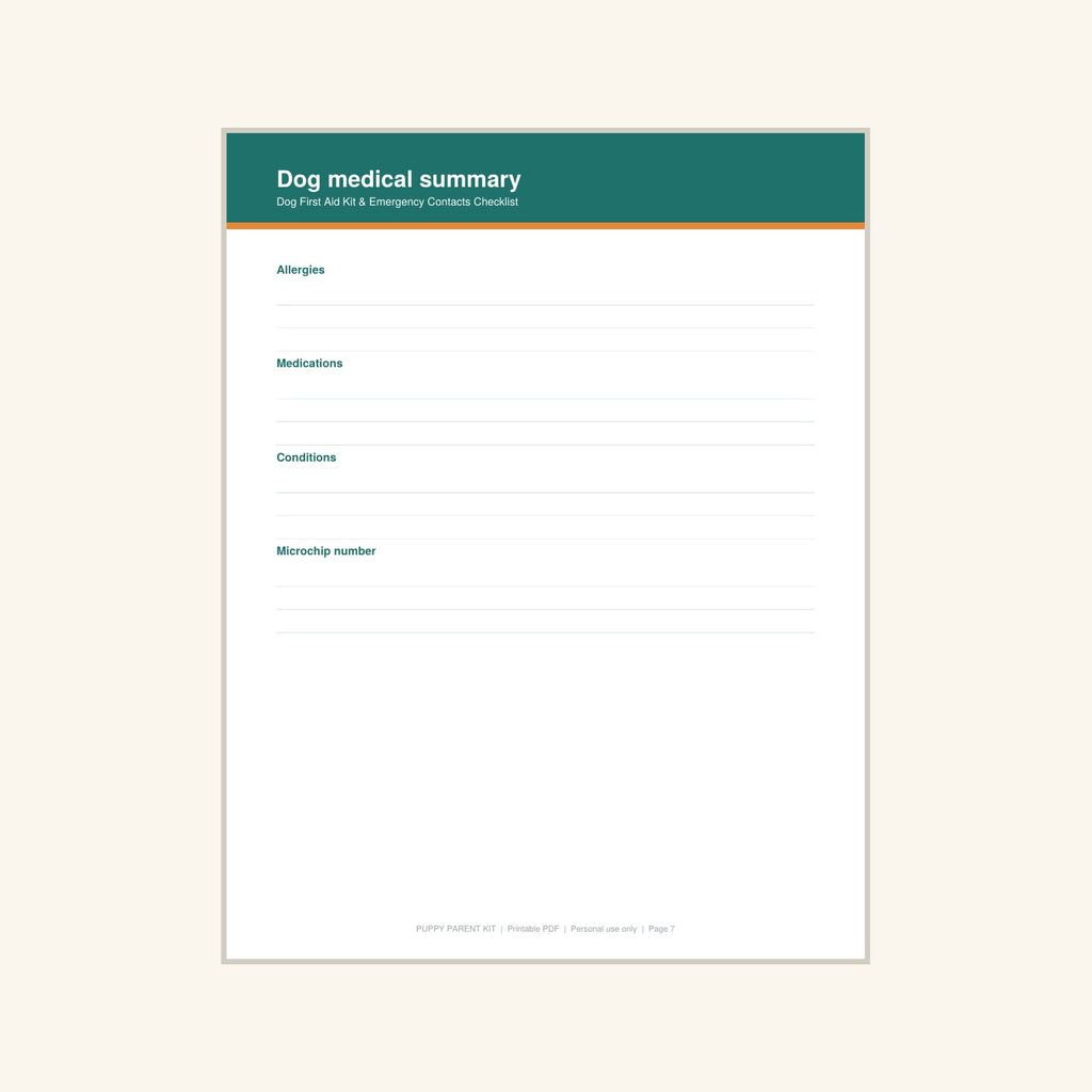 Dog First Aid Kit & Emergency Contacts Checklist printable PDF, image 7