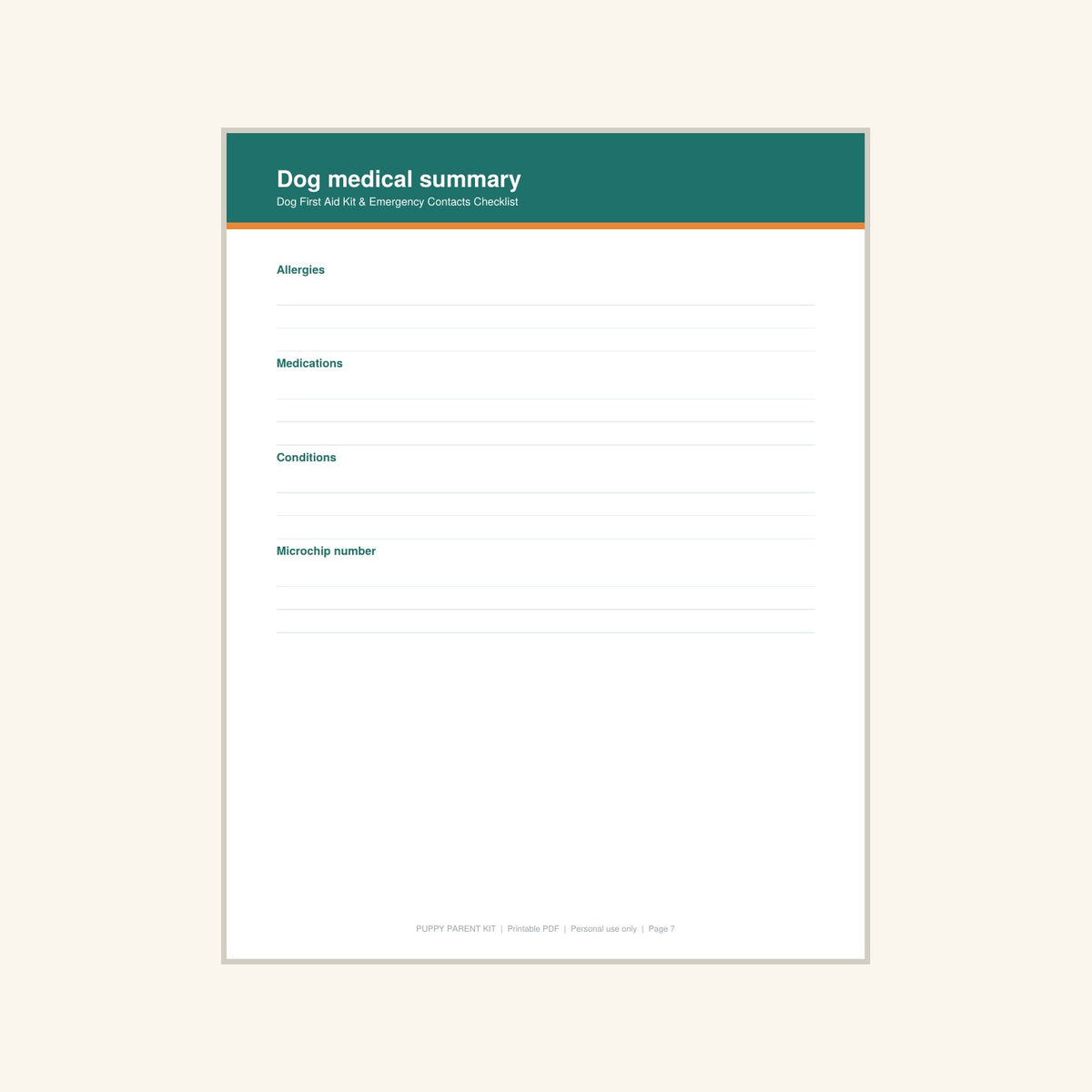 Dog First Aid Kit & Emergency Contacts Checklist printable PDF, image 7