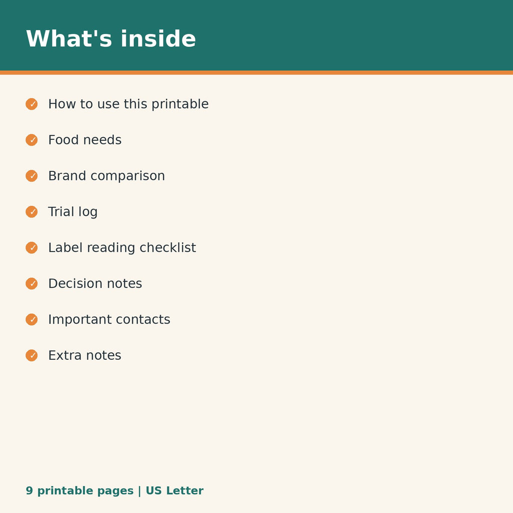 Dog Food Comparison Tracker printable PDF, image 2
