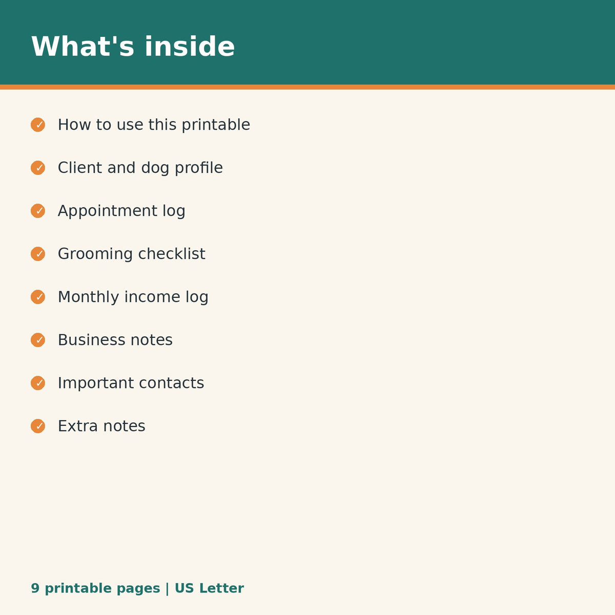 Dog Grooming Business Appointment Log printable PDF, image 2
