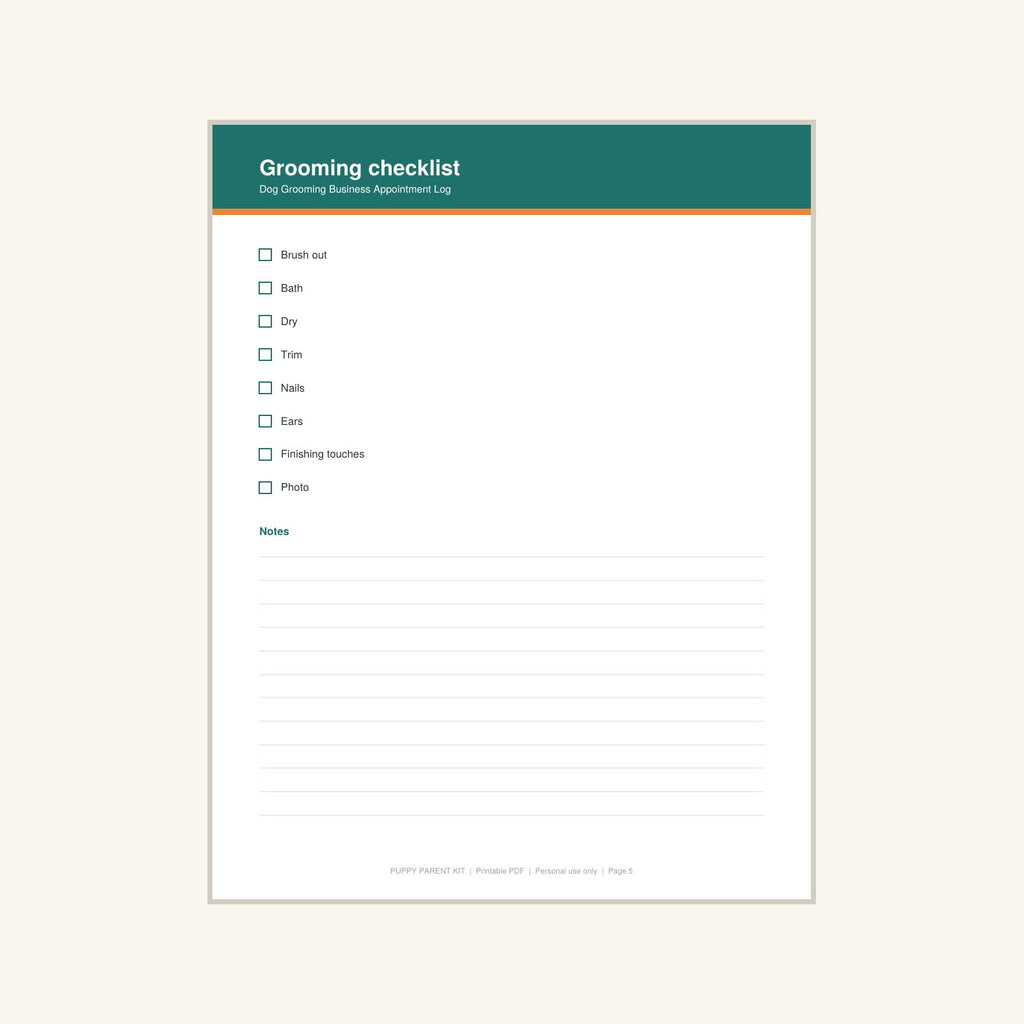 Dog Grooming Business Appointment Log printable PDF, image 5