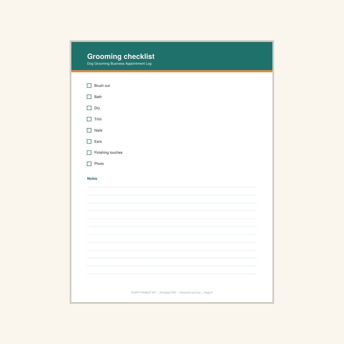 Dog Grooming Business Appointment Log printable PDF, image 5