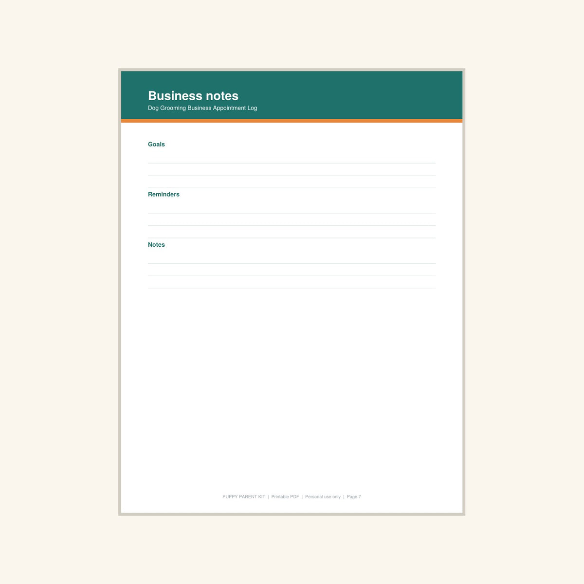 Dog Grooming Business Appointment Log printable PDF, image 7