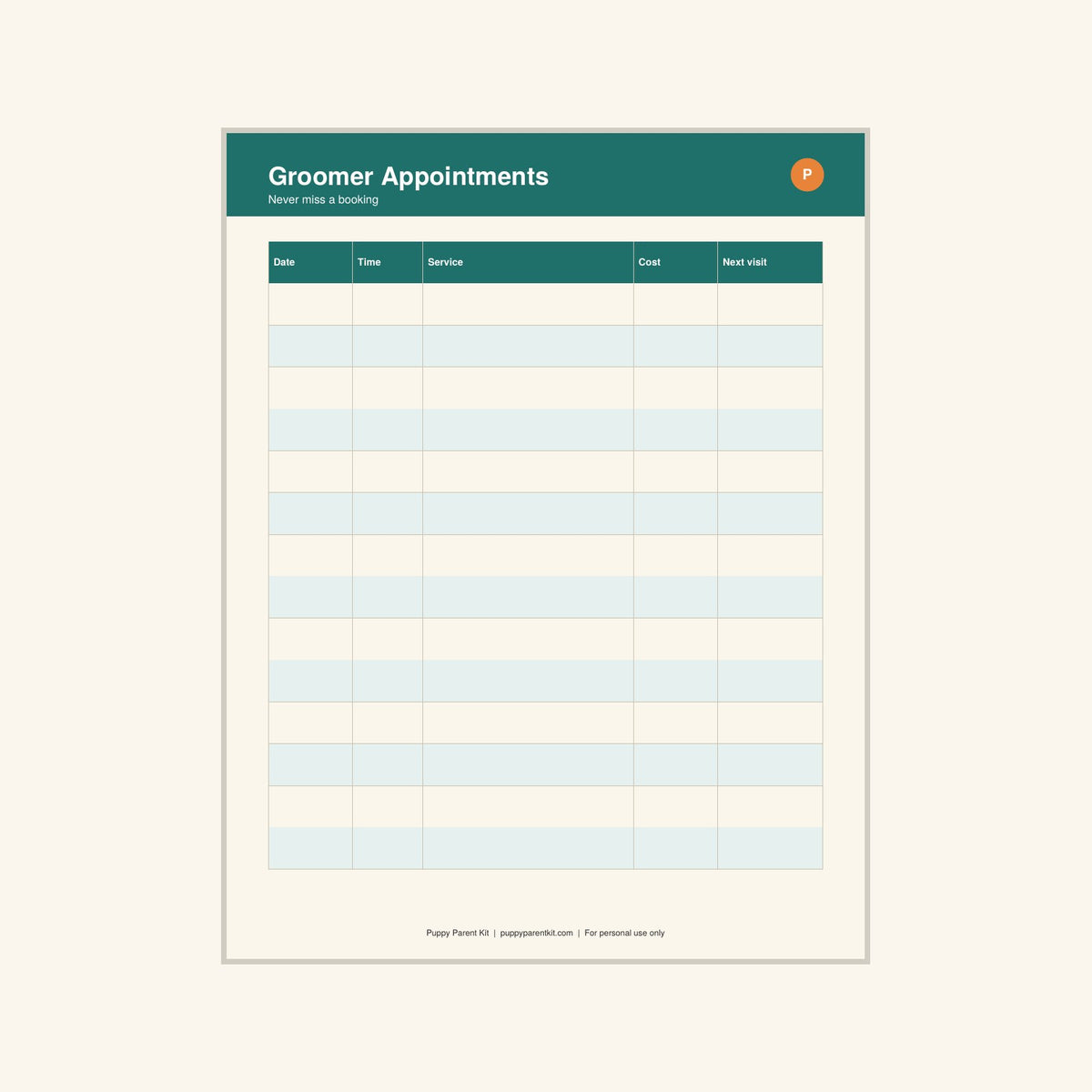 Dog Grooming & Care Schedule printable PDF, image 8
