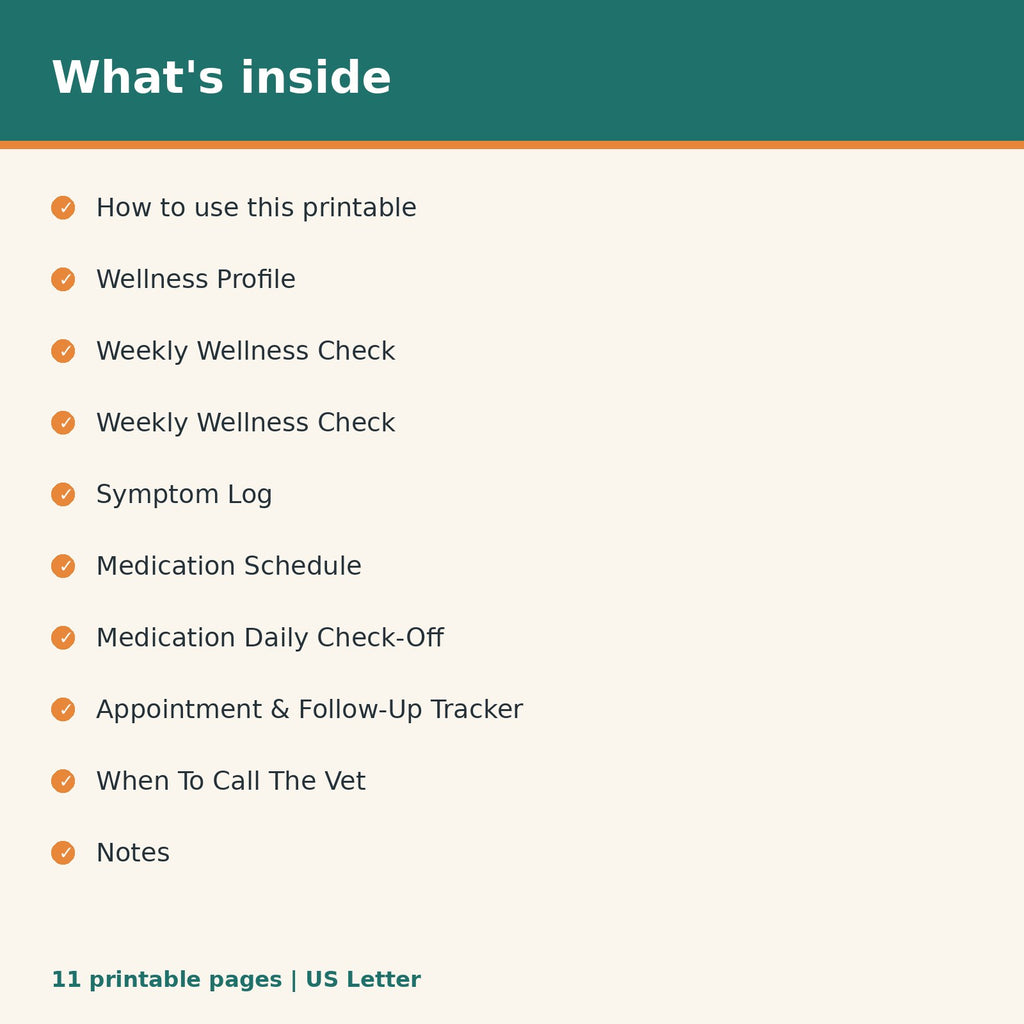 Dog Health, Symptom & Medication Tracker printable PDF, image 2
