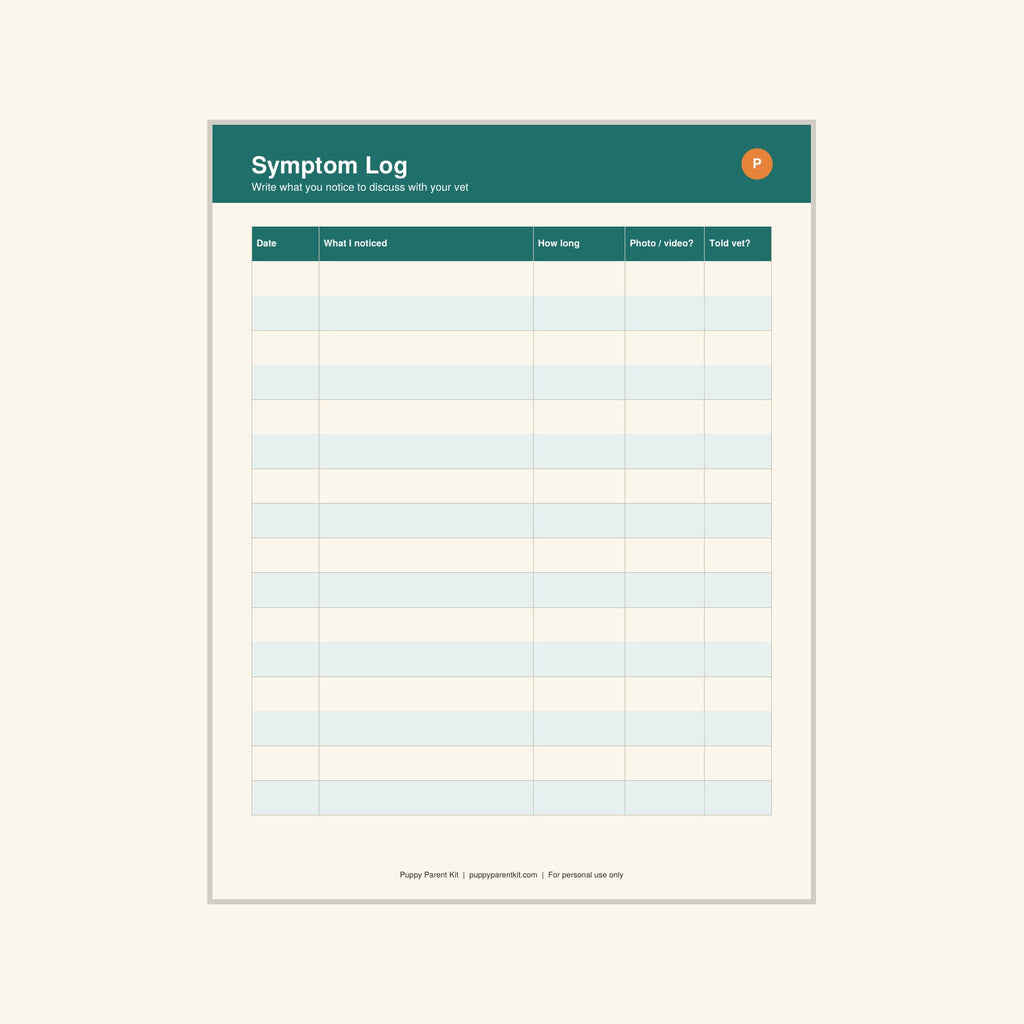 Dog Health, Symptom & Medication Tracker printable PDF, image 6