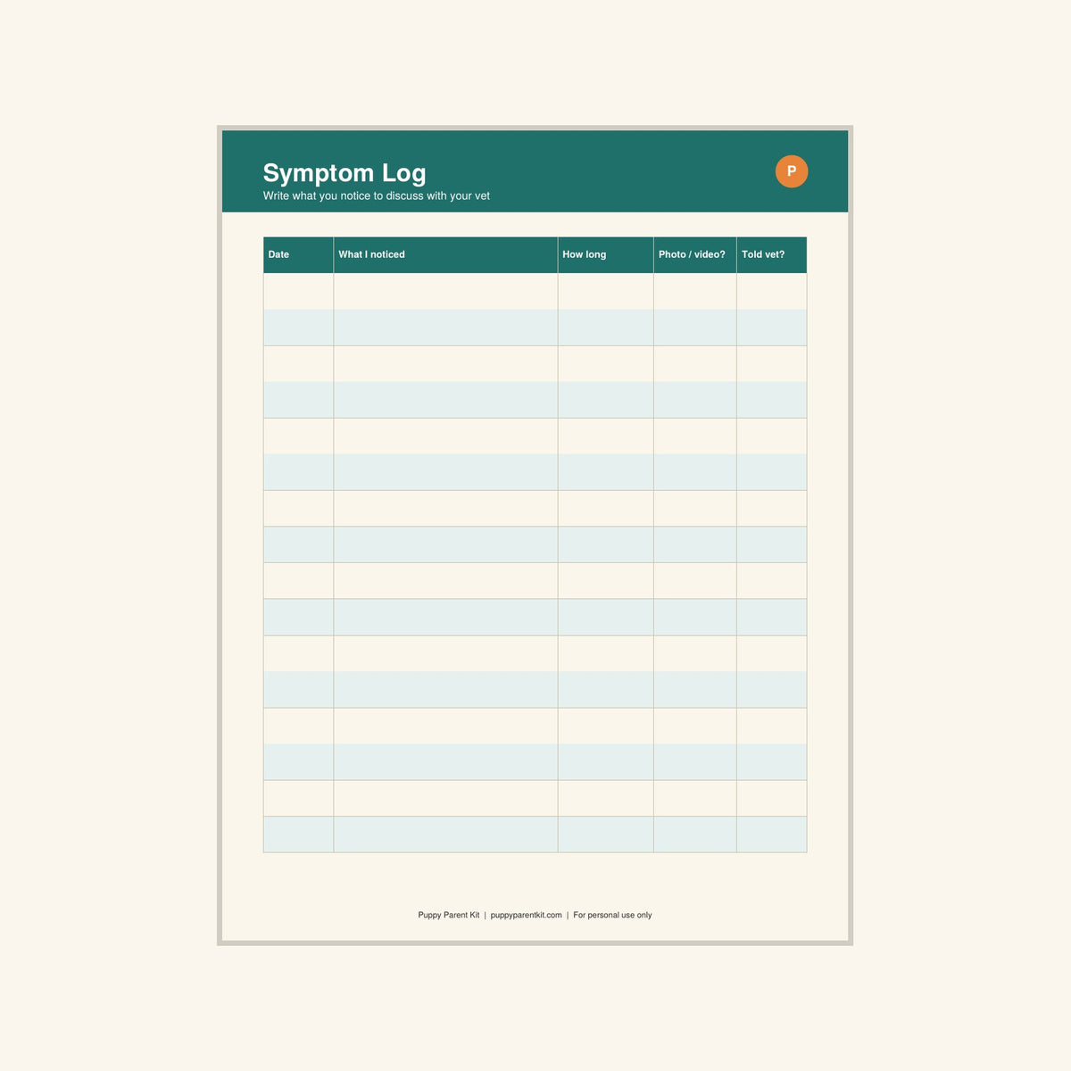 Dog Health, Symptom & Medication Tracker printable PDF, image 6