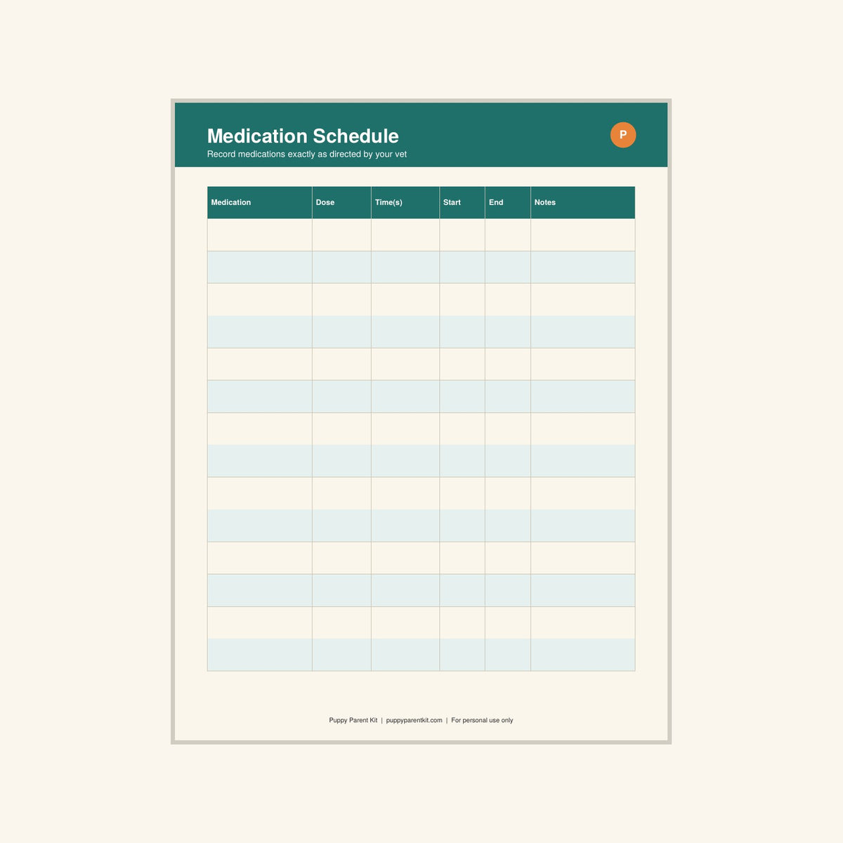 Dog Health, Symptom & Medication Tracker printable PDF, image 7