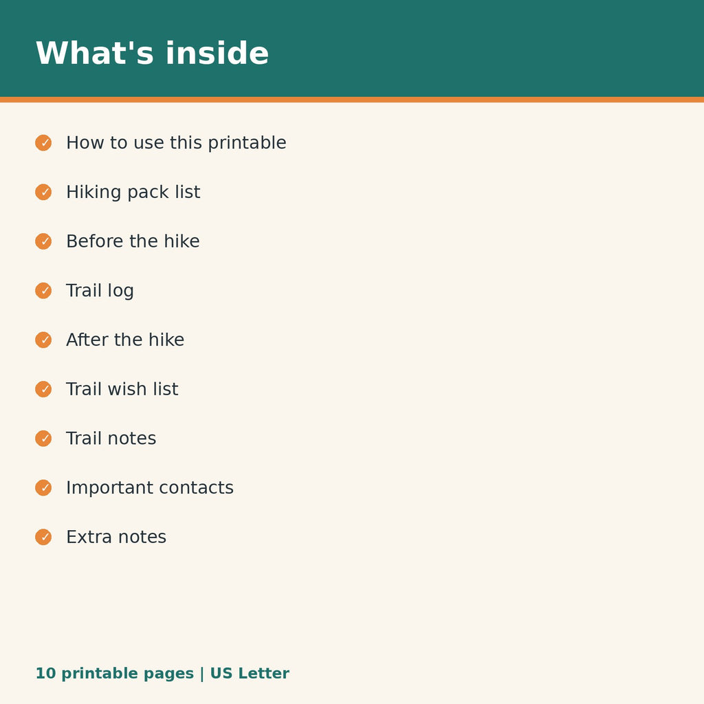 Dog Hiking Checklist & Trail Log printable PDF, image 2