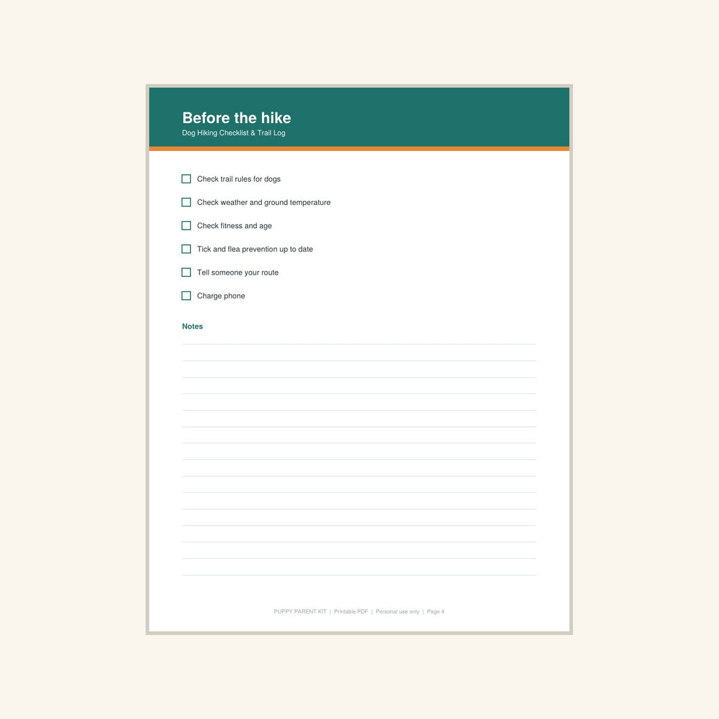 Dog Hiking Checklist & Trail Log printable PDF, image 4