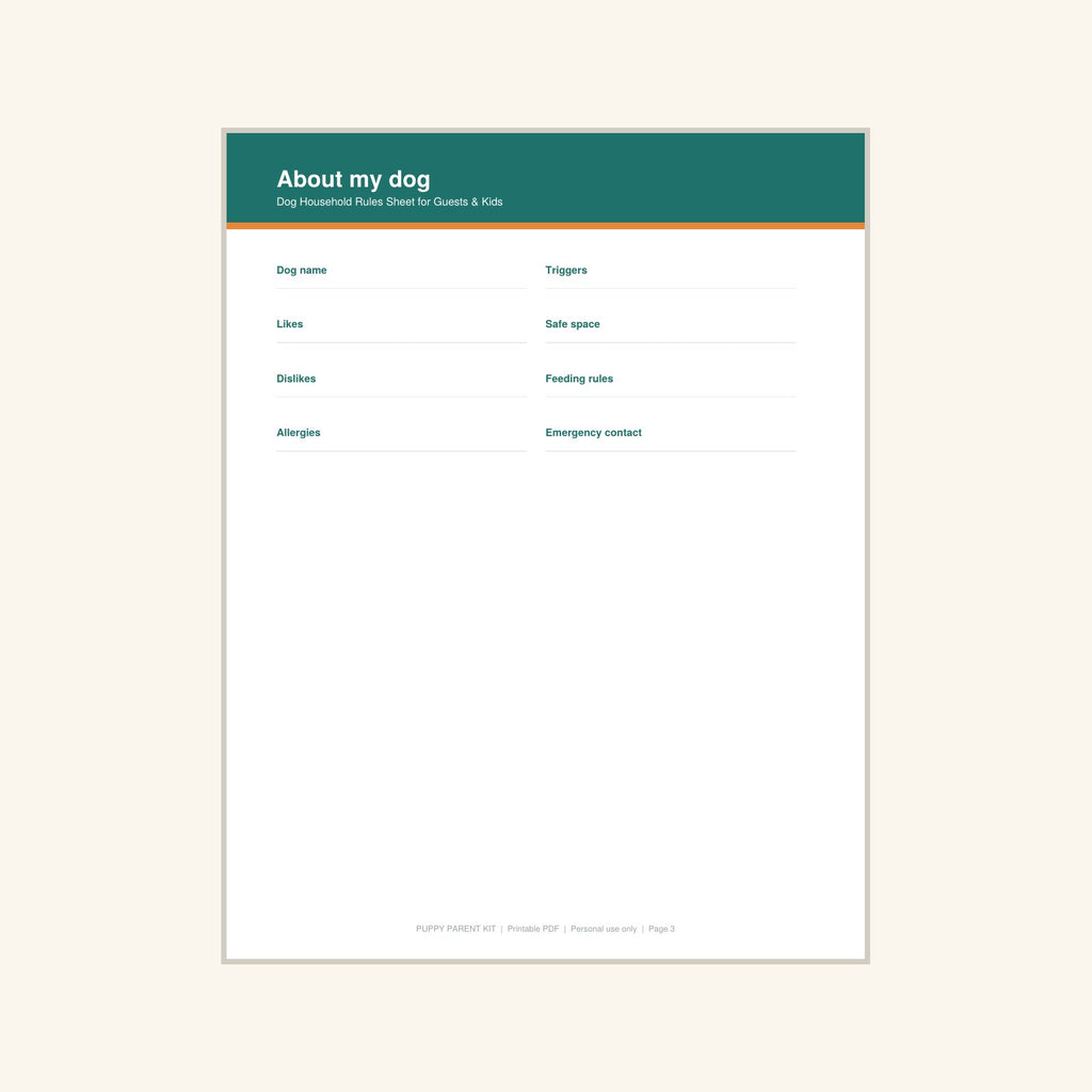Dog Household Rules Sheet for Guests & Kids printable PDF, image 3