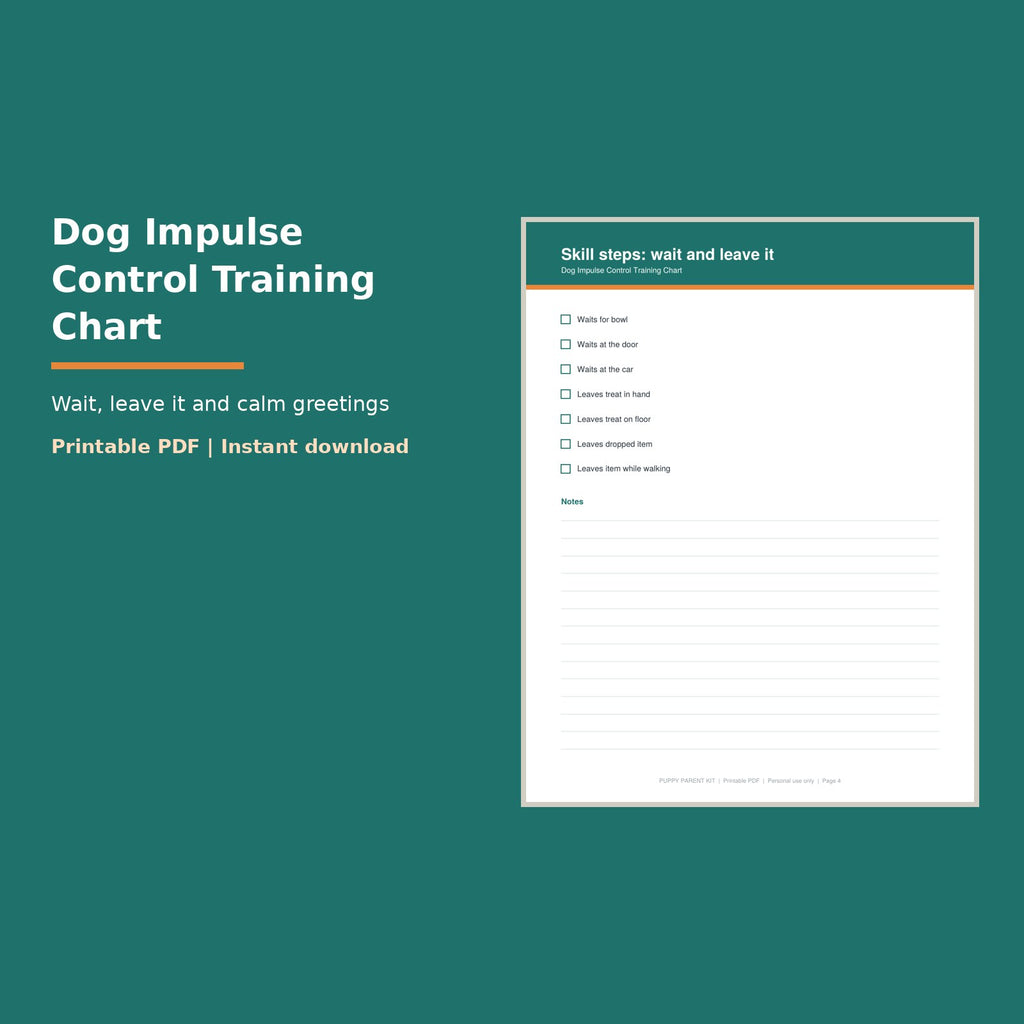 Dog Impulse Control Training Chart printable PDF, image 1