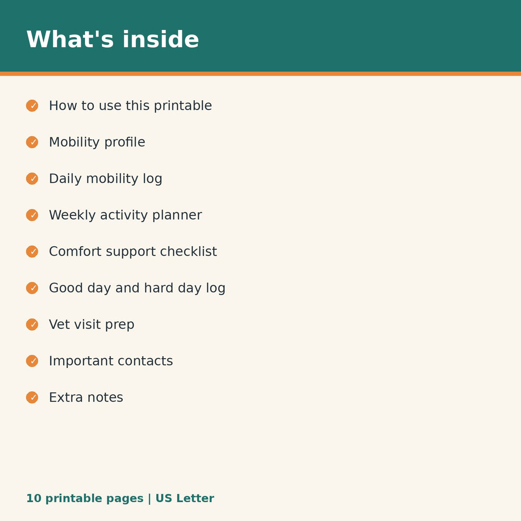 Dog Mobility & Comfort Tracker printable PDF, image 2