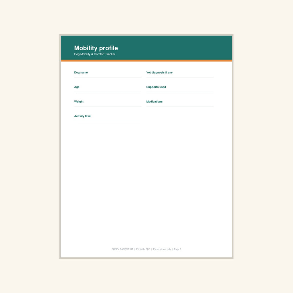 Dog Mobility & Comfort Tracker printable PDF, image 3