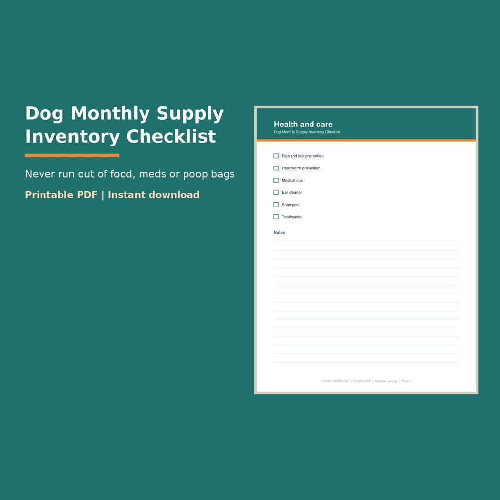 Dog Monthly Supply Inventory Checklist printable PDF, image 1