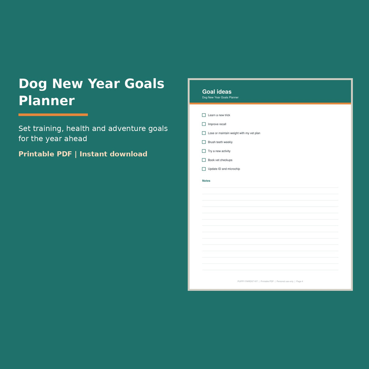 Dog New Year Goals Planner printable PDF, image 1