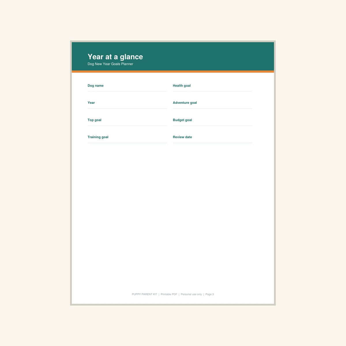 Dog New Year Goals Planner printable PDF, image 3